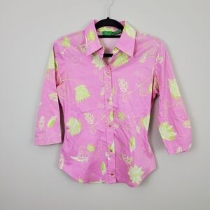 Tibi Tropical Collared Shirt Women Pink Green